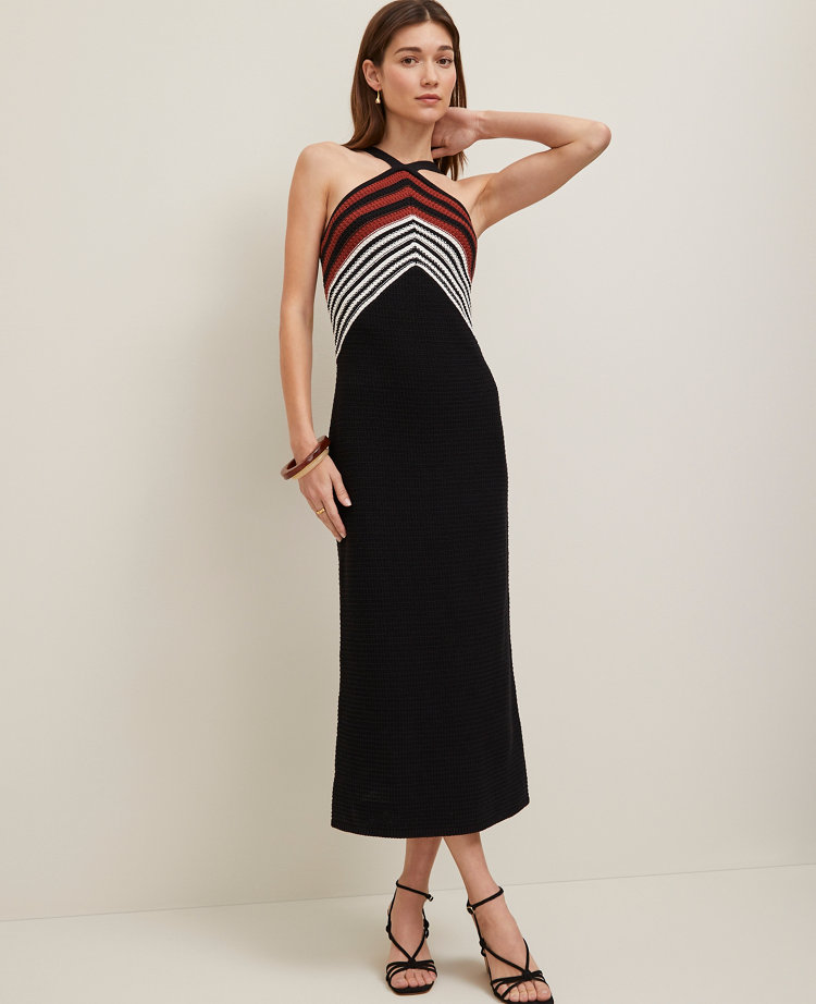 Petite Crochet Halter Sweater Dress
