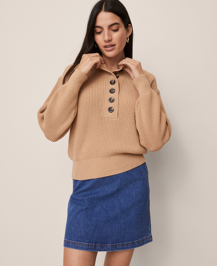 Ann Taylor Weekend Collection Ribbed Henley Sweater Women's