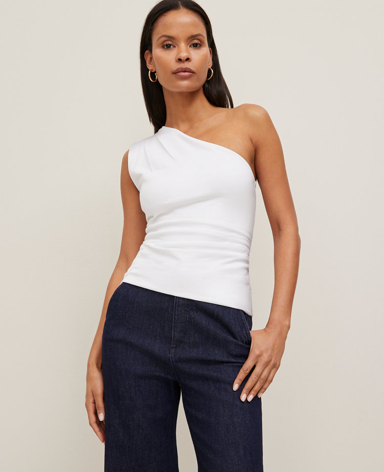 Petite Ruched One-Shoulder Top