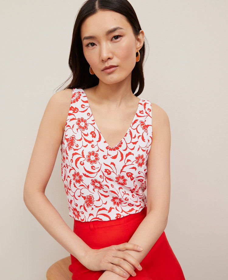 Mixed Media V-Neck Tank Top