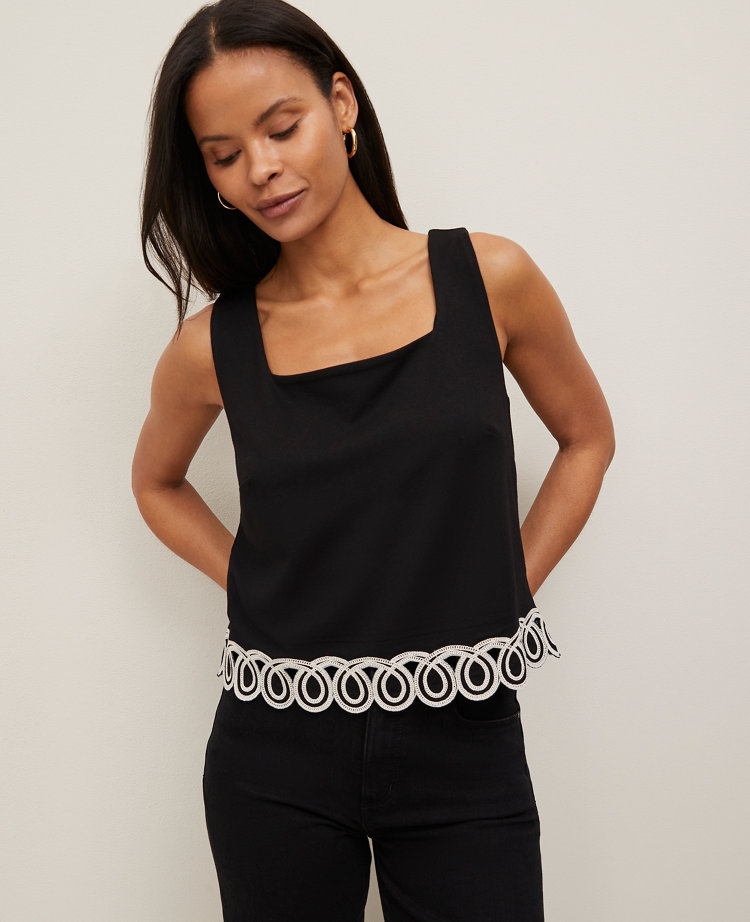 Petite Scalloped Ponte Tank Top