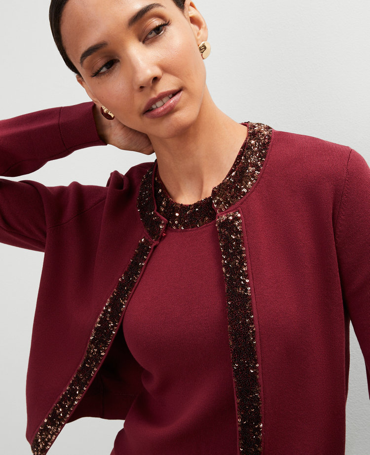 Studio Collection Sequin Trimmed Open Cardigan