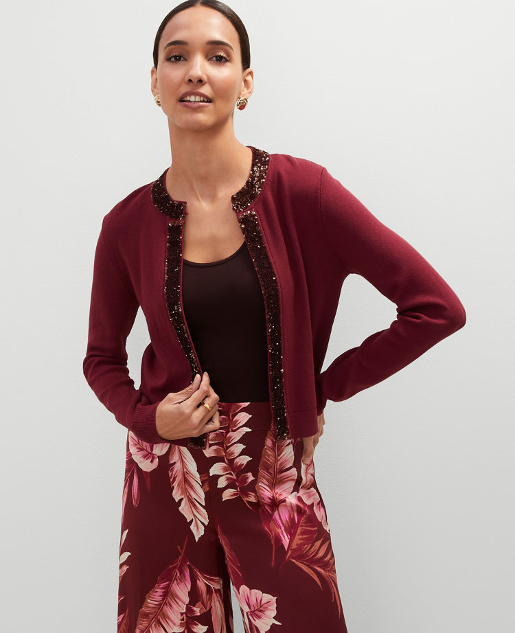 Studio Collection Sequin Trimmed Open Cardigan