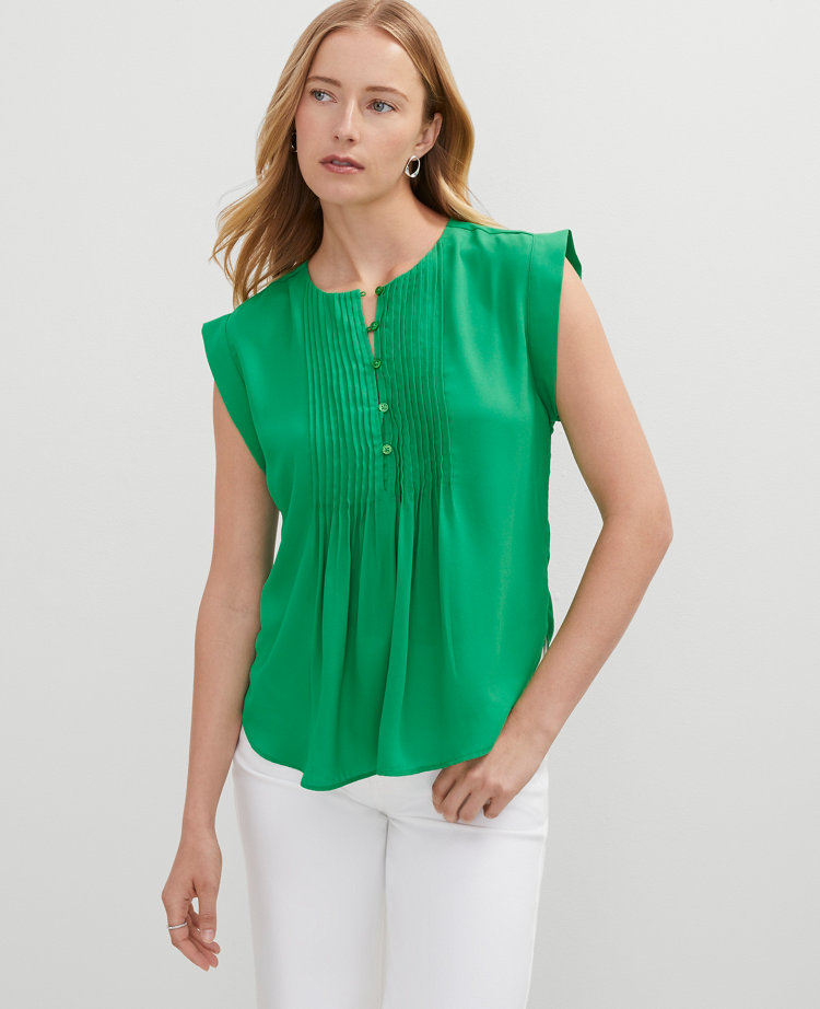 Petite Eyelet Pintucked Sleeveless Top