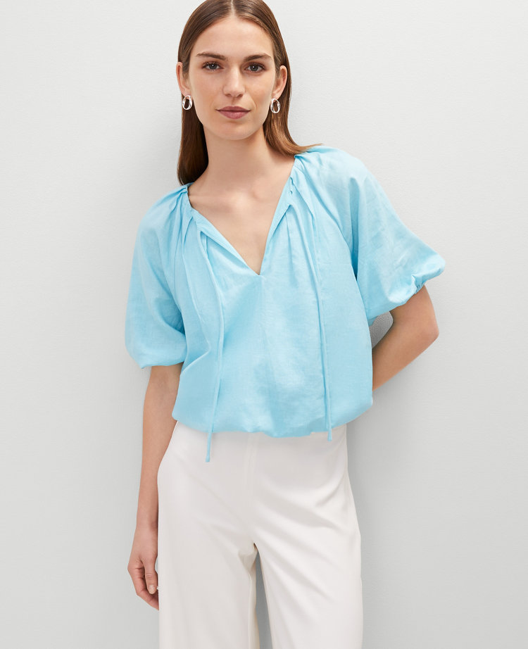 Petite Tie Front Bubble Hem Blouse