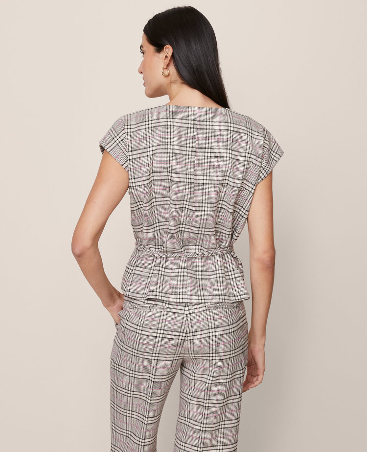 Plaid Wrap Tie Waist Blouse