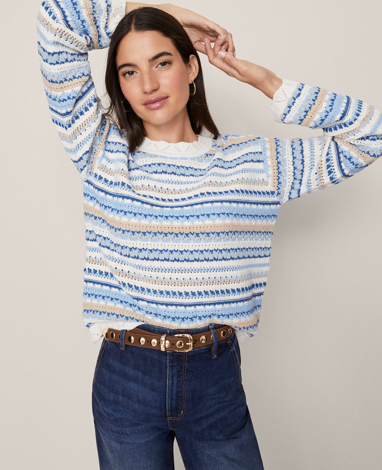 Weekend Collection Striped Mixed Stitch Sweater
