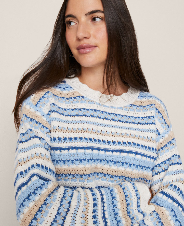 Ann Taylor Weekend Collection Striped Mixed Stitch Sweater Park Fountain Women's