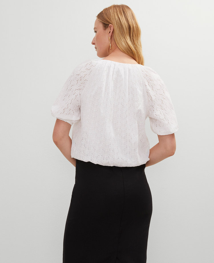 Eyelet Bubble Hem Blouse