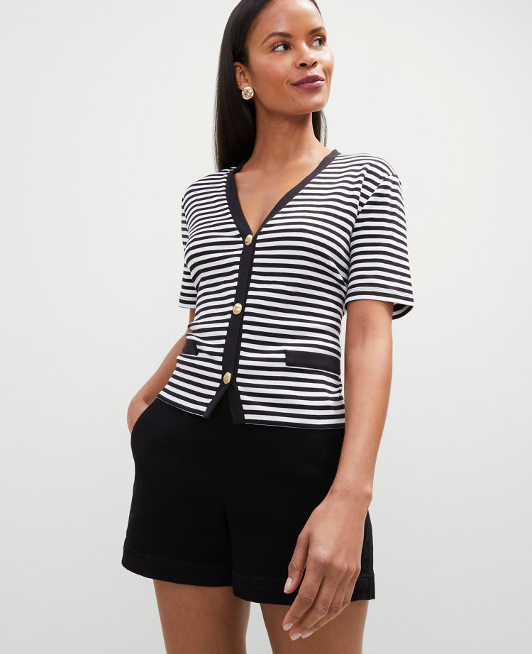 Striped Short Sleeve Cardigan