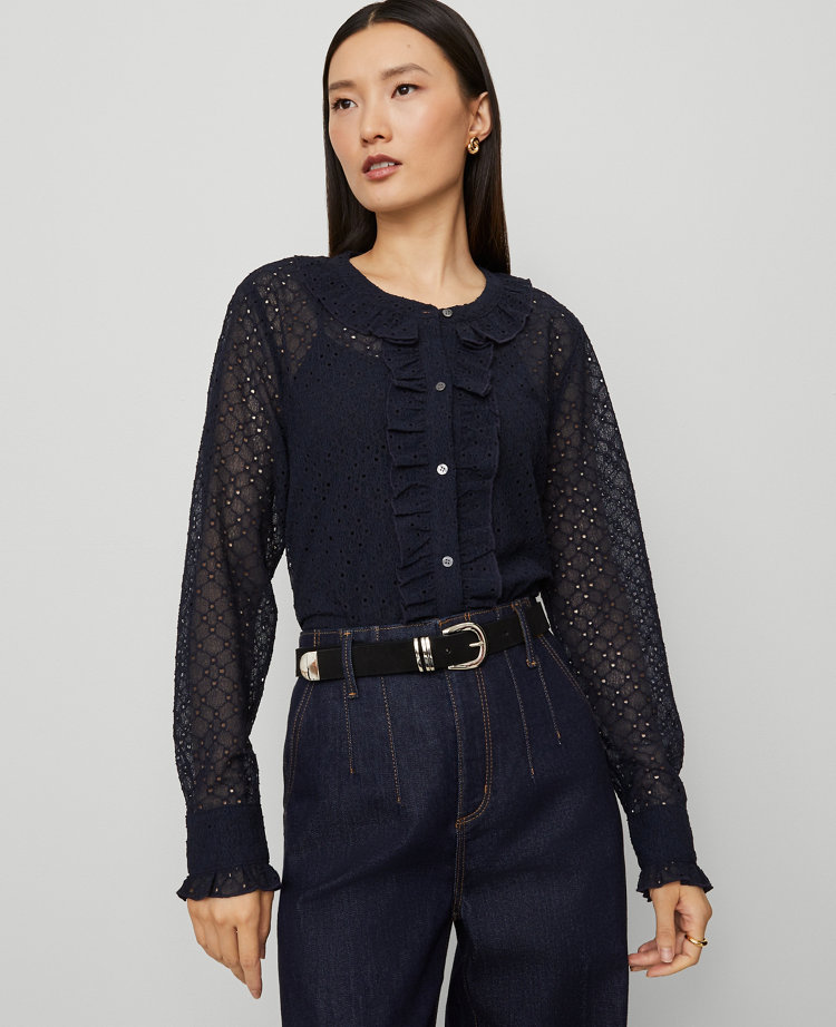 Lace Ruffle Trim Blouse