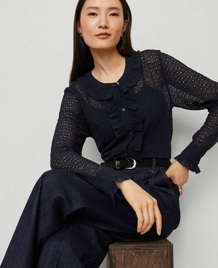 Lace Ruffle Trim Blouse
