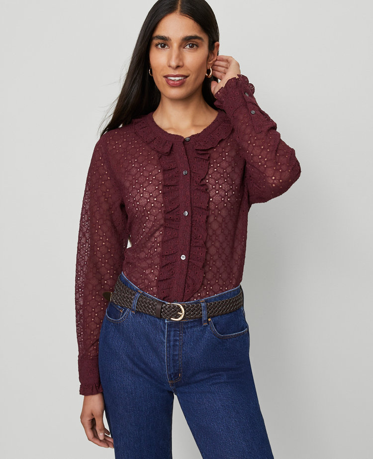 Lace Ruffle Trim Blouse