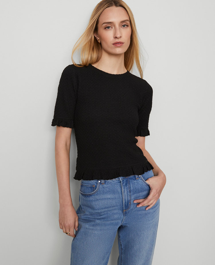 Popcorn Knit Ruffle Trim Blouse