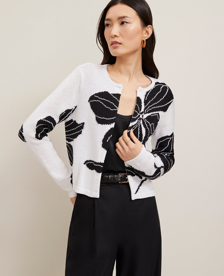 Floral Jacquard Open Cardigan