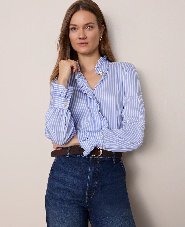 Striped Ruffle Collar Blouse