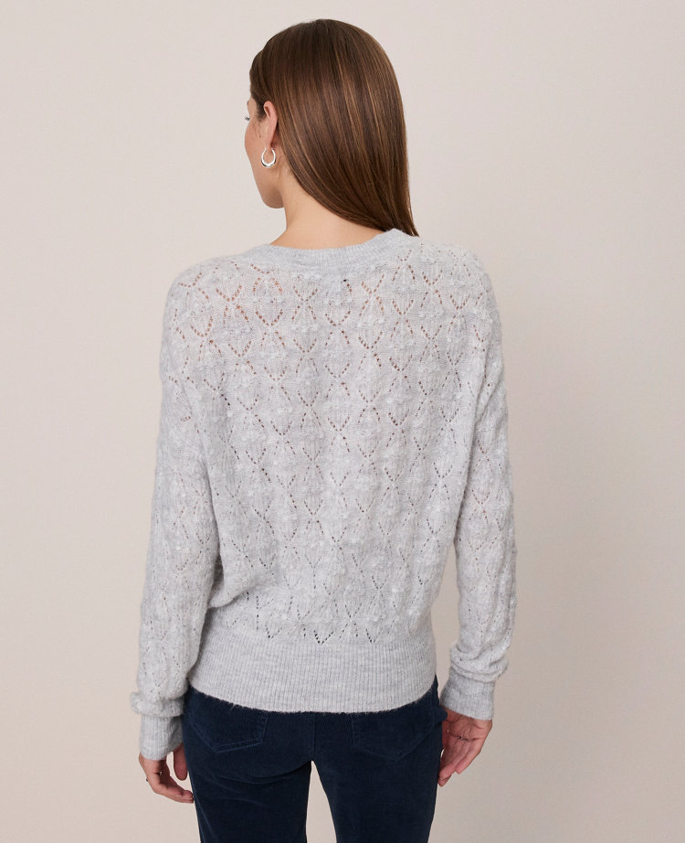Ann Taylor Weekend Collection Pointelle Henley Sweater In Gray