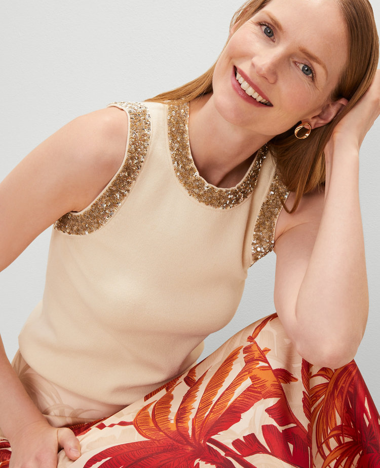 Studio Collection Sequin Trimmed Sweater Shell