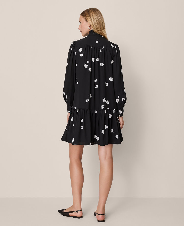 Floral Tie Neck Trapeze Dress