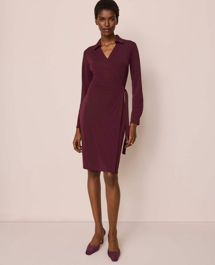 Collared Knit Wrap Dress