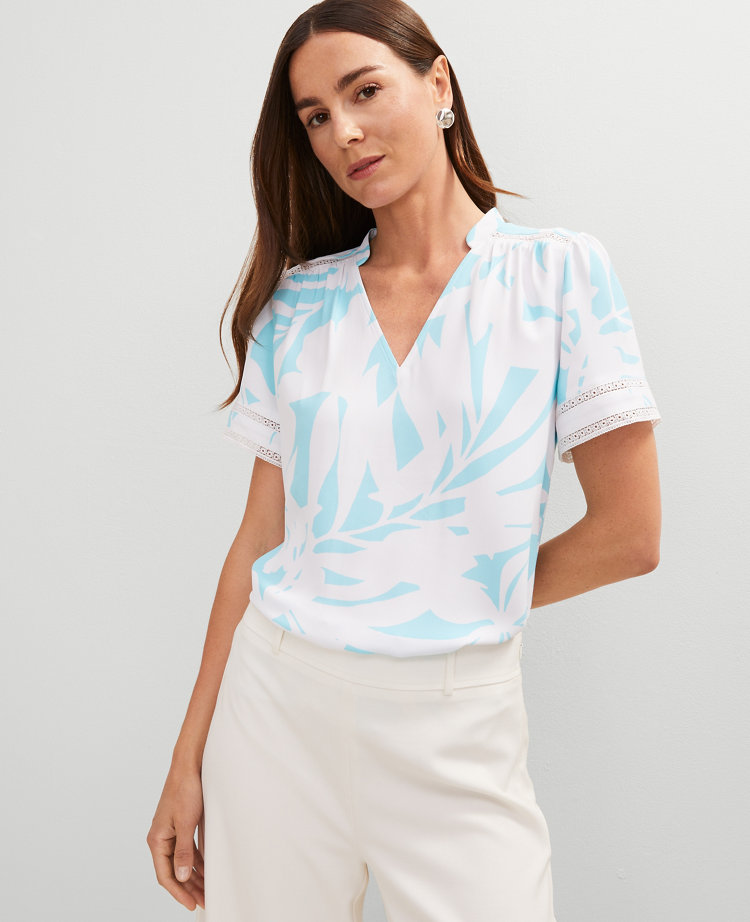 Floral Lace Trim Mixed Media Top