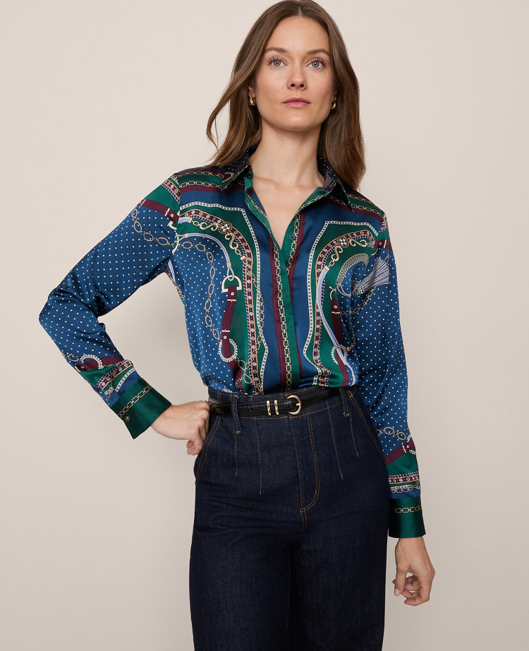 Chain Link Print Satin Essential Shirt