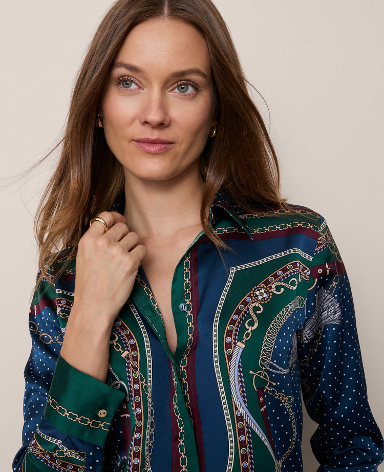 Chain Link Print Satin Essential Shirt