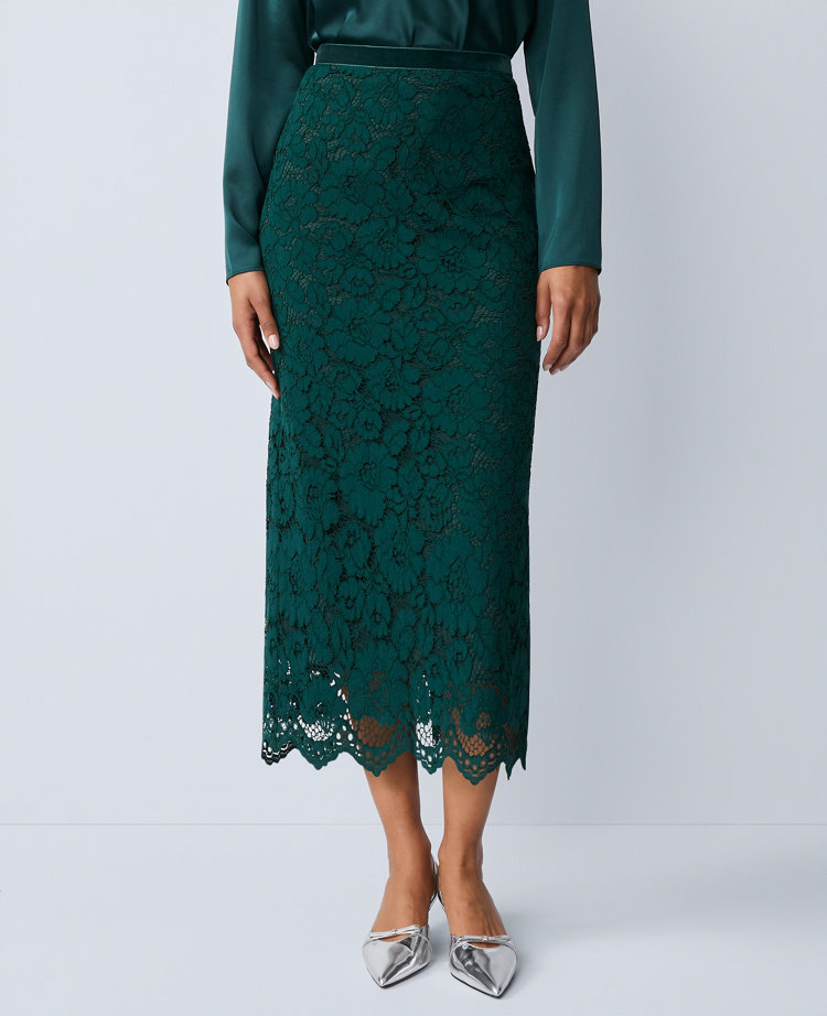 Lace Column Midi Skirt