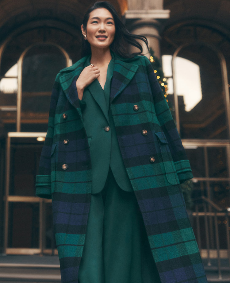 Plaid Fitted Double Breasted Coat