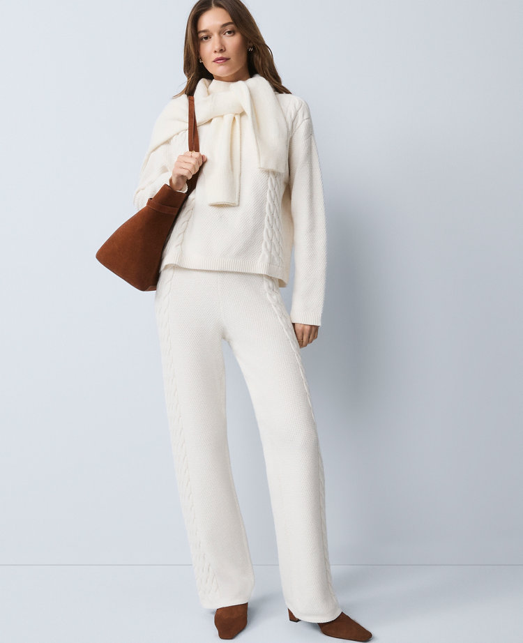 Ann Taylor Weekend Collection The Mixed Stitch Wide-leg Sweater Pant In White