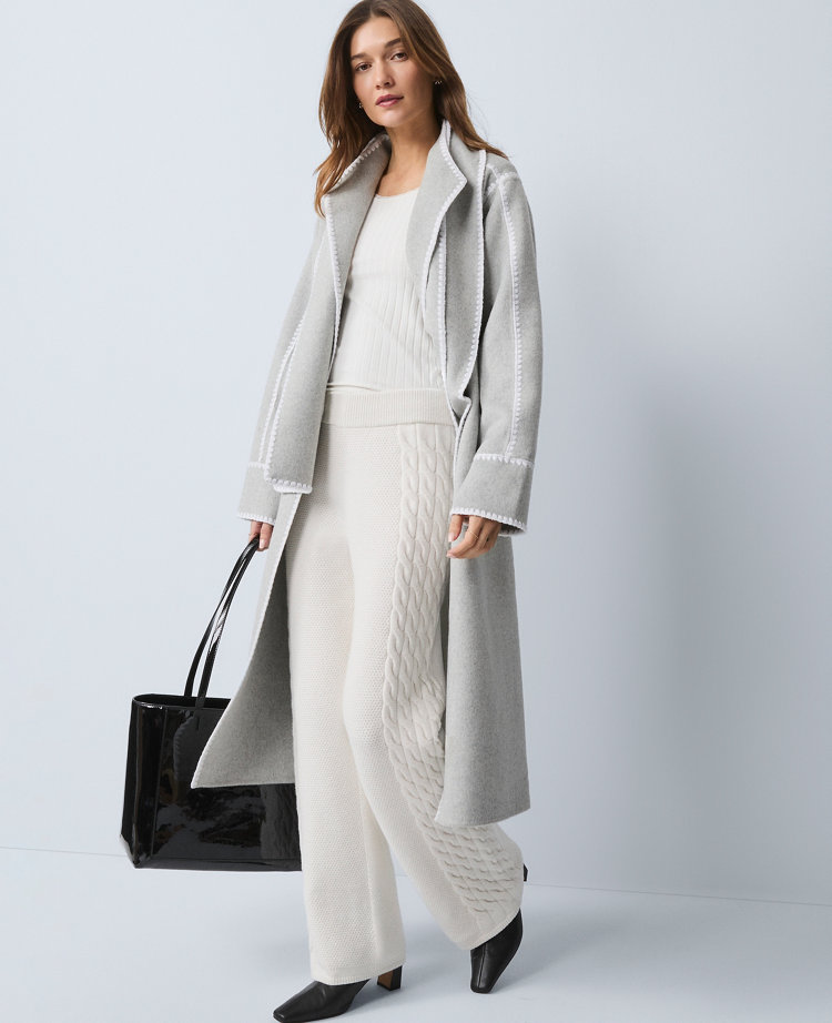 Ann Taylor Weekend Collection The Mixed Stitch Wide-leg Sweater Pant In White