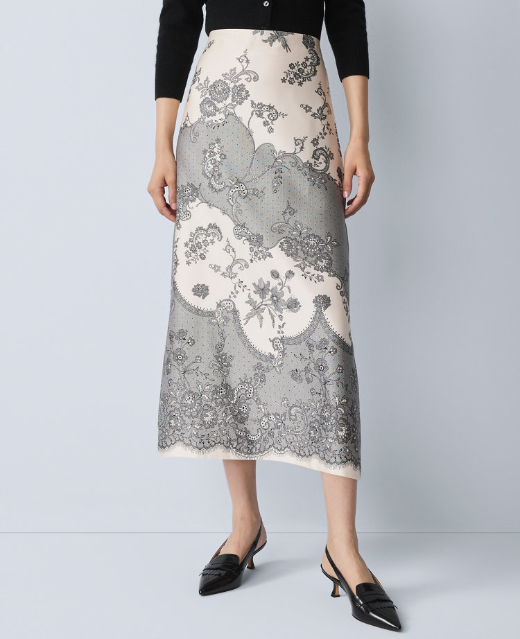 Floral Satin Midi Skirt