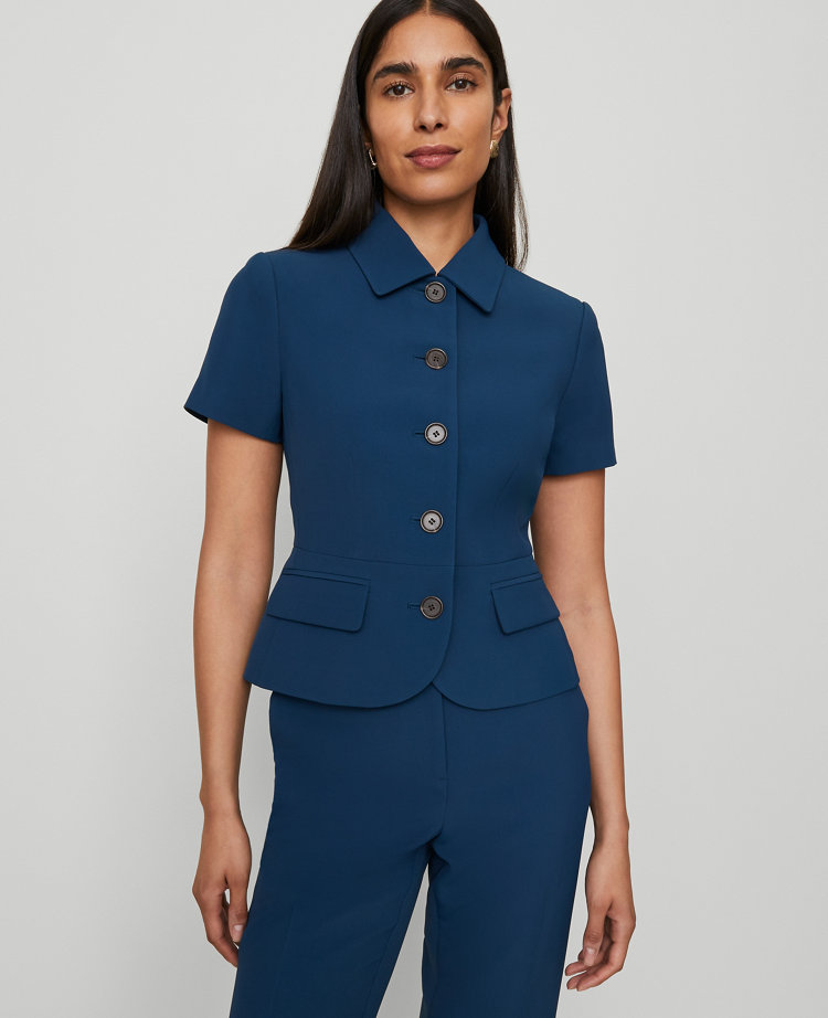 The Petite Collared Jacket in Fluid Crepe