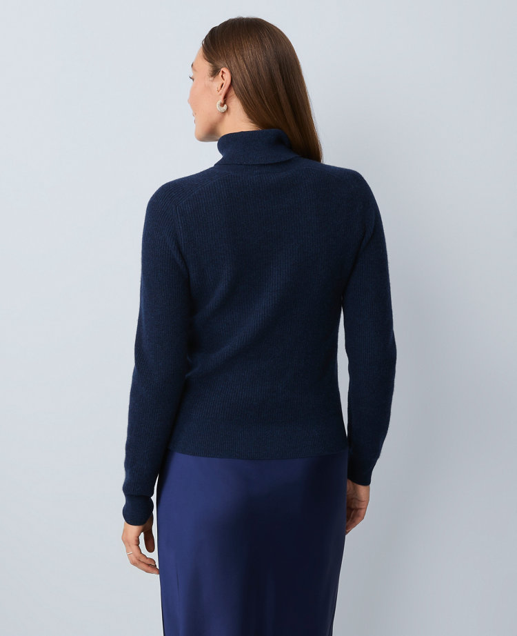 Ann Taylor Cashmere Ribbed Turtleneck Sweater In Blue