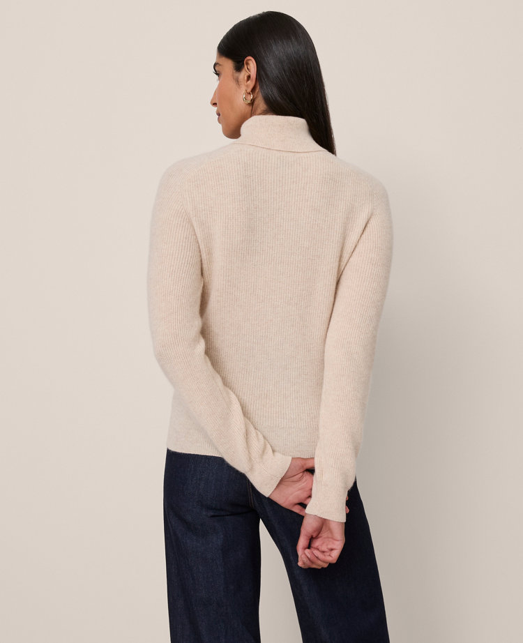 Ann Taylor Cashmere Ribbed Turtleneck Sweater In Neutral
