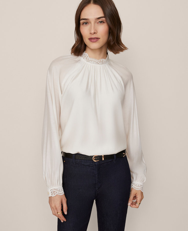 Petite Lace Trim Blouse