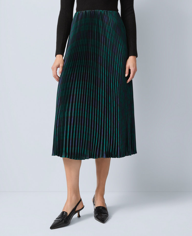 Plaid Pleated Midi Skirt