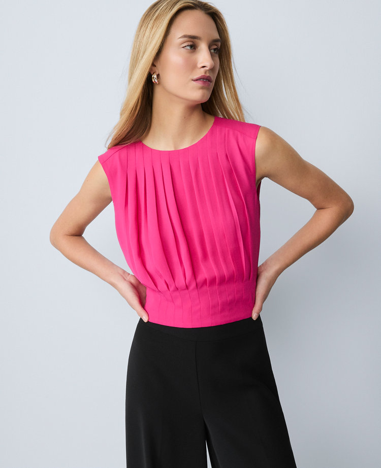 Ann Taylor Pleated Satin Tank Top In Pink