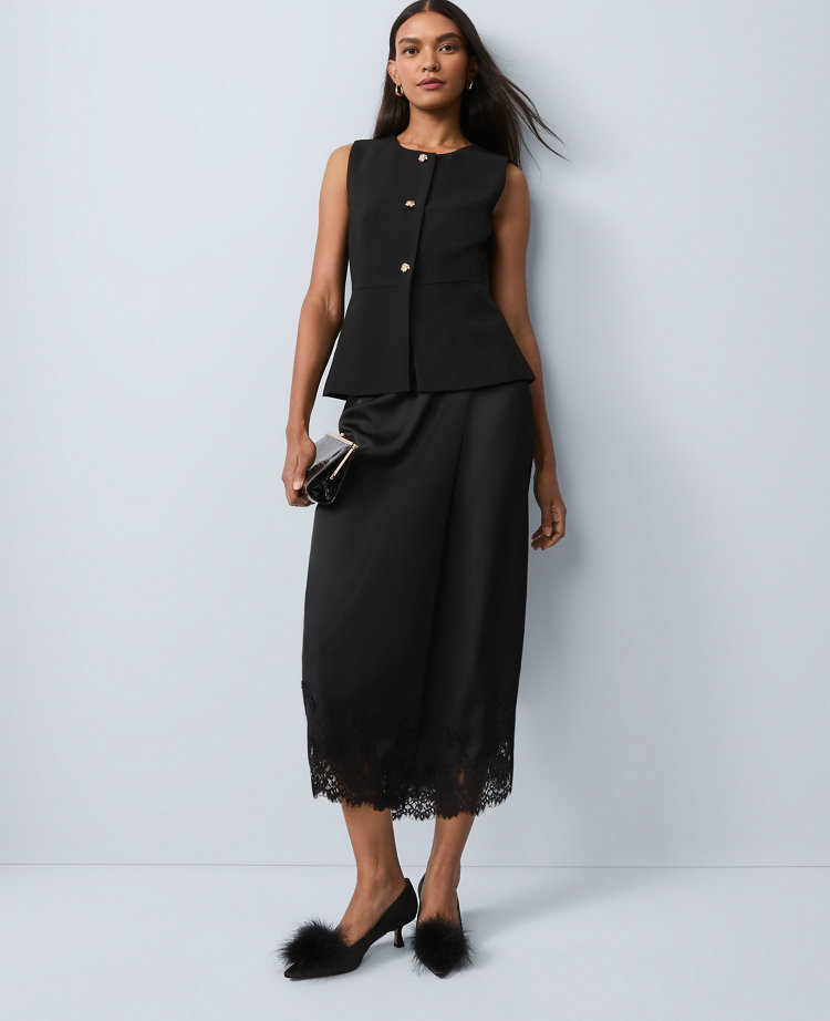 Ann Taylor Crew Neck Peplum Vest In Black