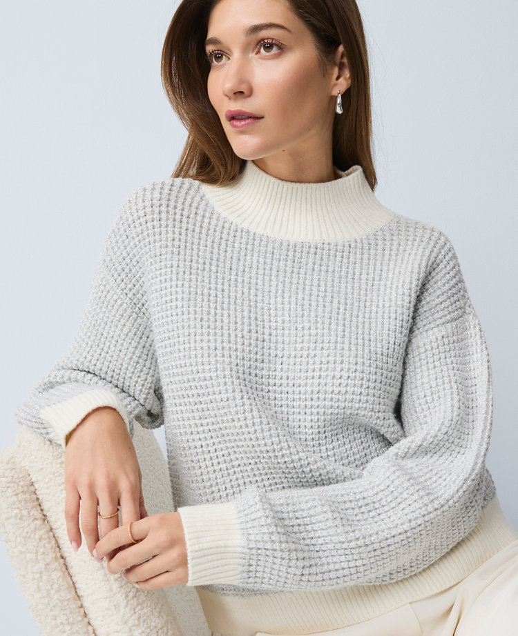 Ann Taylor Metallic Waffle Knit Sweater In White