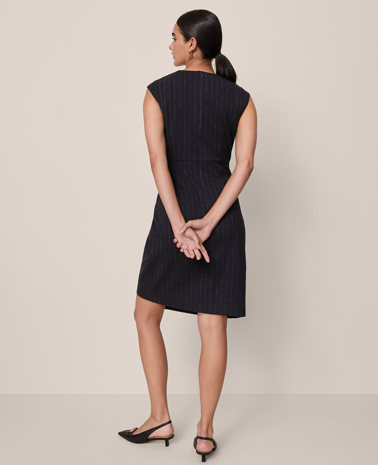 Pinstriped Wrap Effect Sheath Dress
