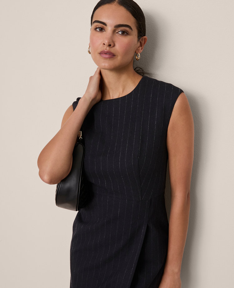 Pinstriped Wrap Effect Sheath Dress