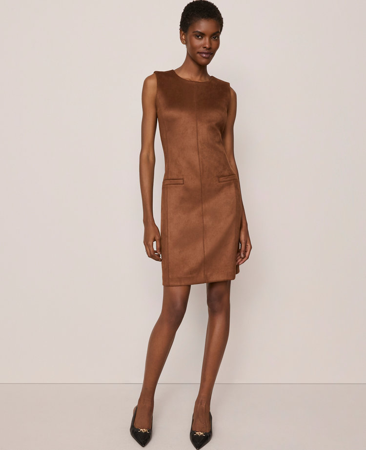 Petite Faux Suede Seamed Sheath Dress