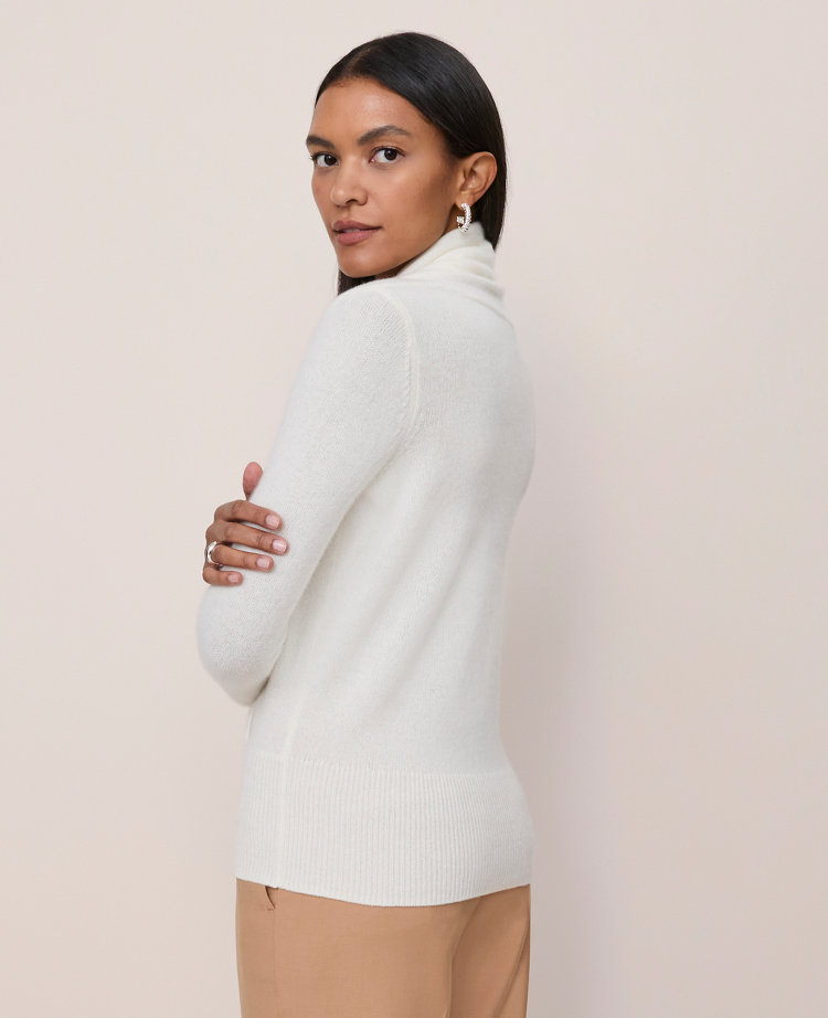 Ann Taylor Cashmere Shawl Collar Sweater In White