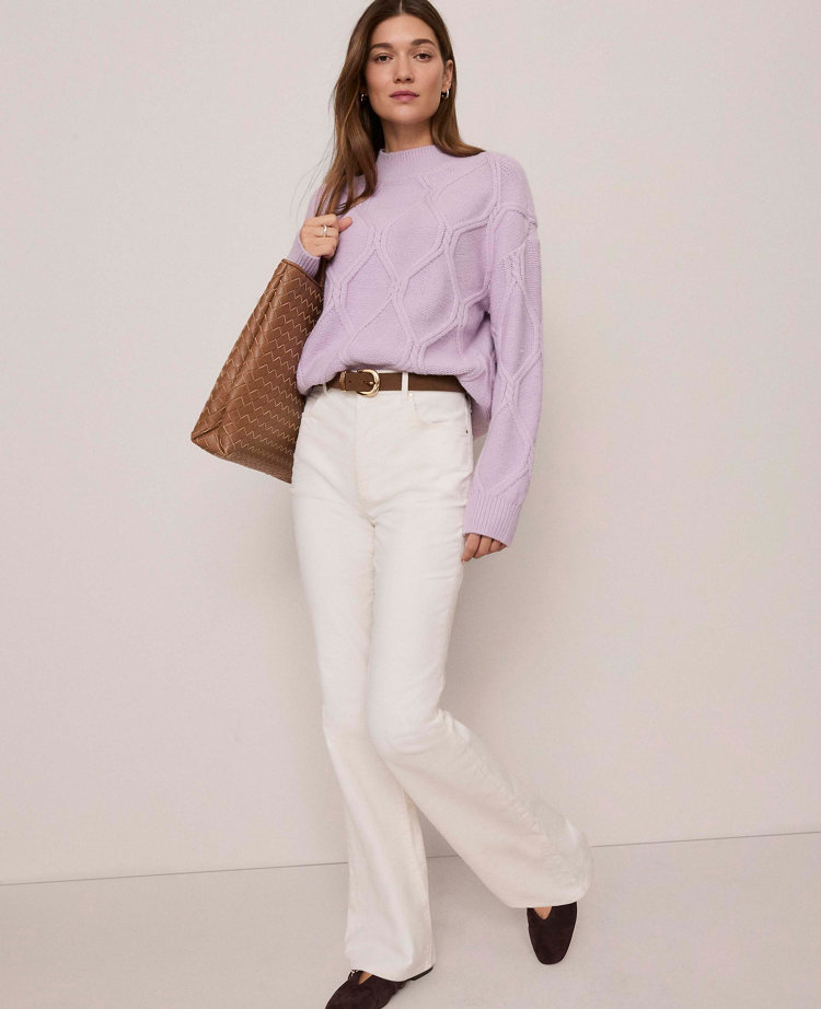 Ann Taylor Petite Weekend Collection Cable Sweater In Purple