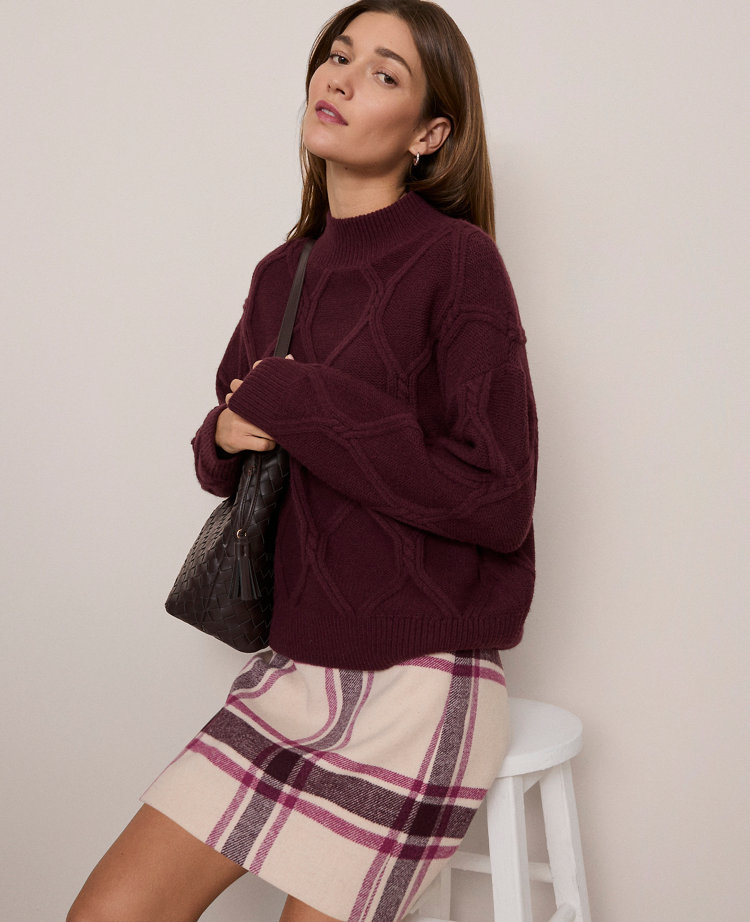 Ann Taylor Petite Weekend Collection Cable Sweater In Burgundy