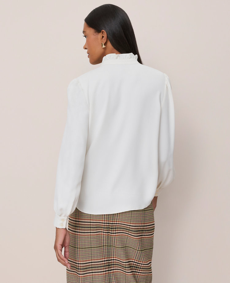 Petite Ruffle Neck Satin Blouse