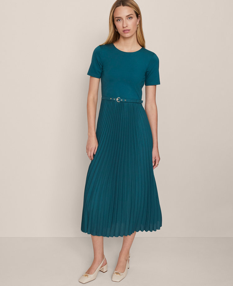 Belted Pleated Midi Dress