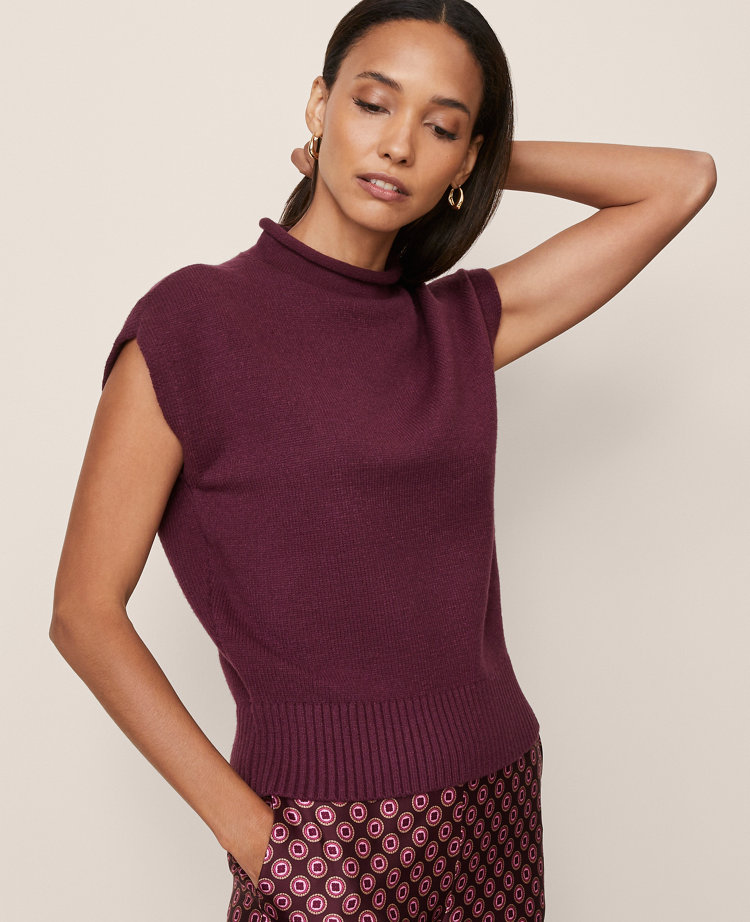 Ann Taylor Roll Neck Sweater Vest In Purple