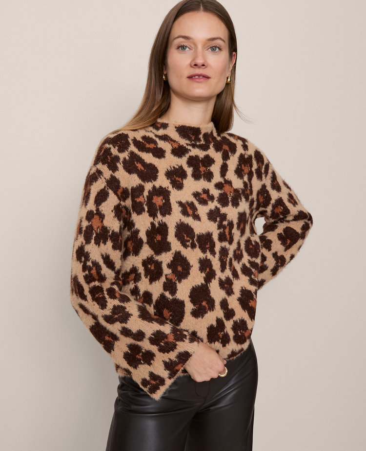 Animal Print Mock Neck Sweater